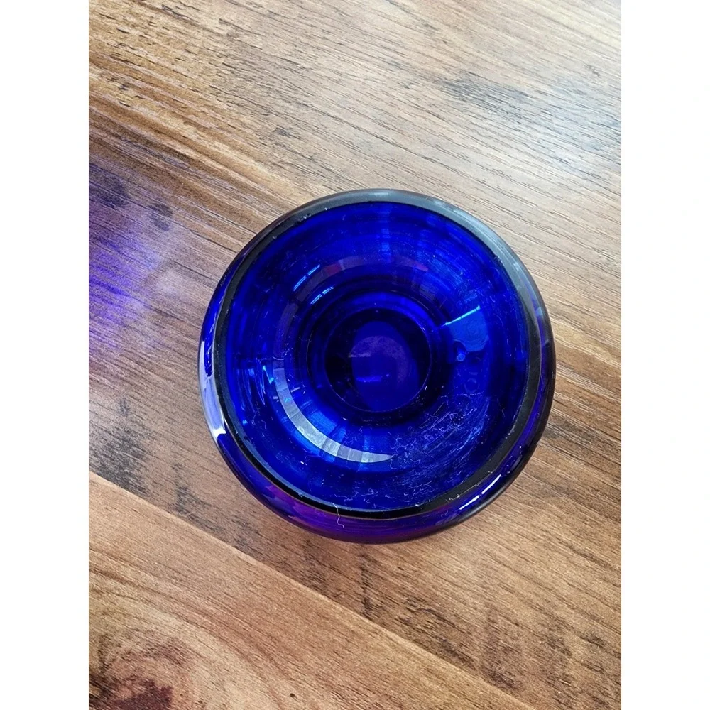 Cobalt Blue Fairy Lamp Crystal Victorian Cut Glass Hurricane Candle Cottagecore